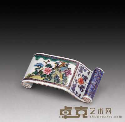 清嘉庆 描金粉彩花鸟纹墨床 长10cm；宽4.8cm